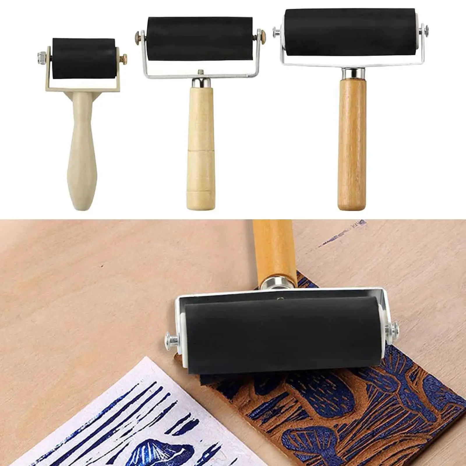 3x Rubber Brayer Roller Arts Crafts Applicator for Carved Surfaces Printing