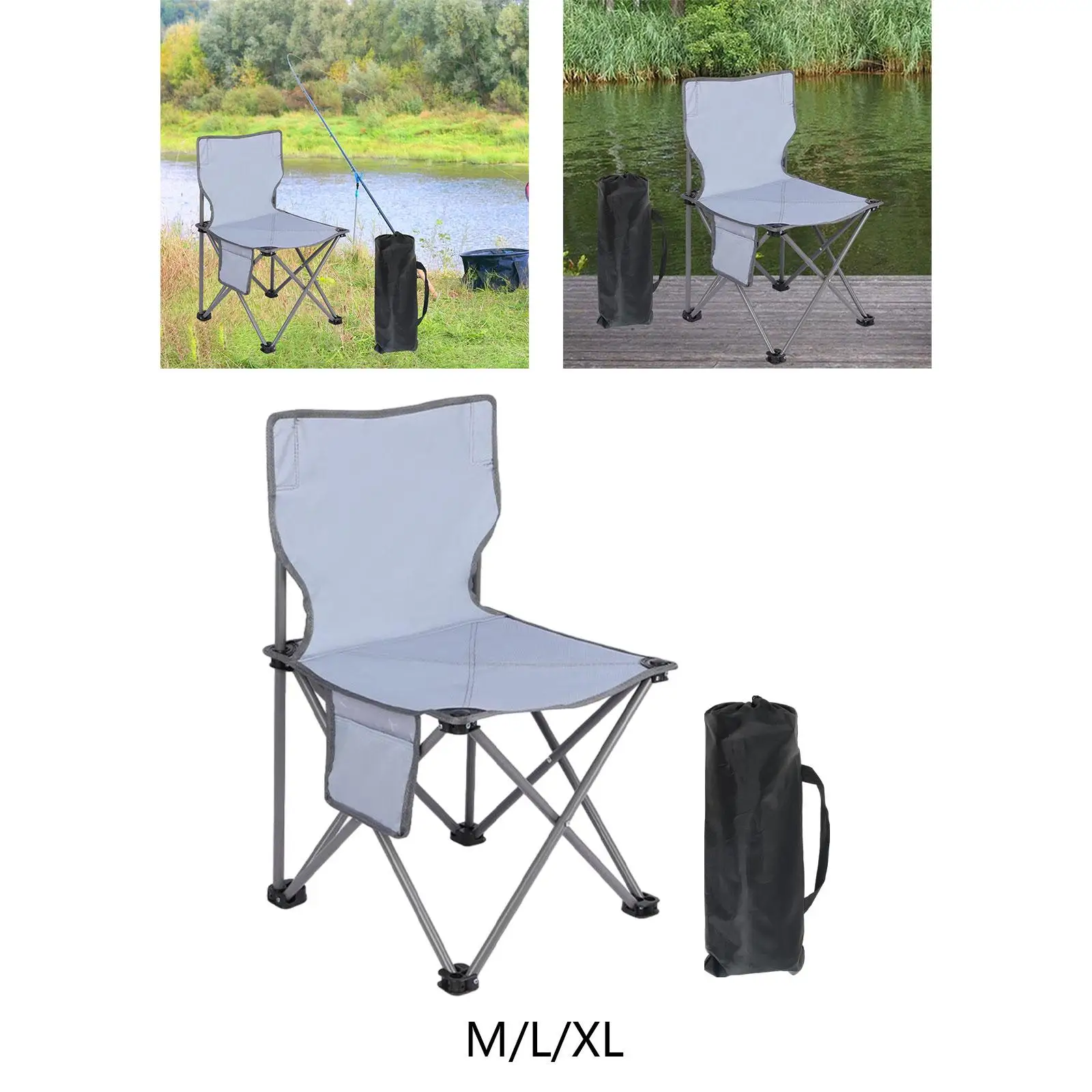 Portable Camping Chair Outdoor Furniture with Side Pocket Heavy Duty Collapsible Chair for Park Concert Backpacking Beach Garden