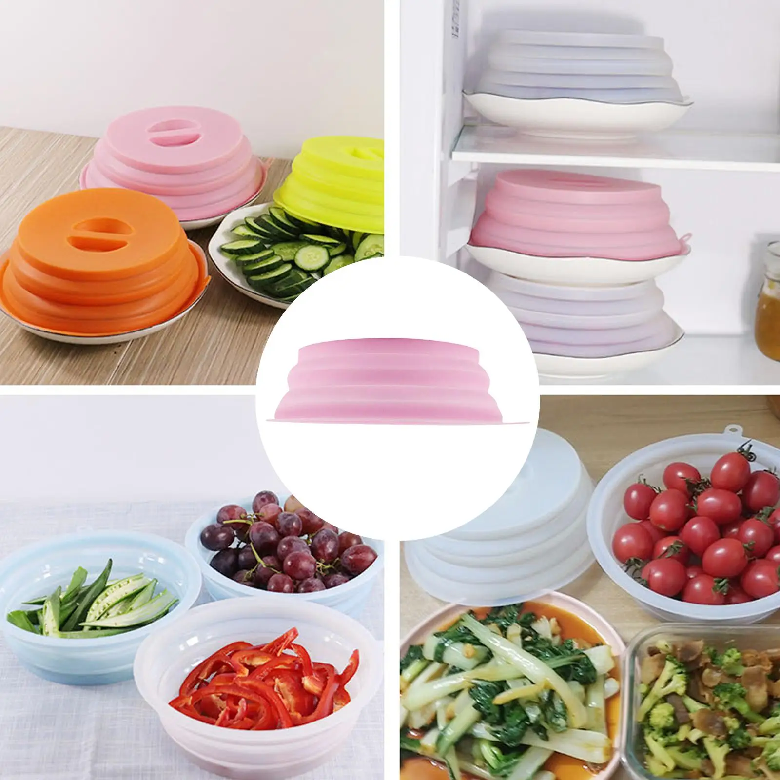 Folding Microwave Splatter Cover Plate Cover Easy Grip Stackable BPA Free for Fruit Vegetables Can Be Hung ,Dishwasher-Safe
