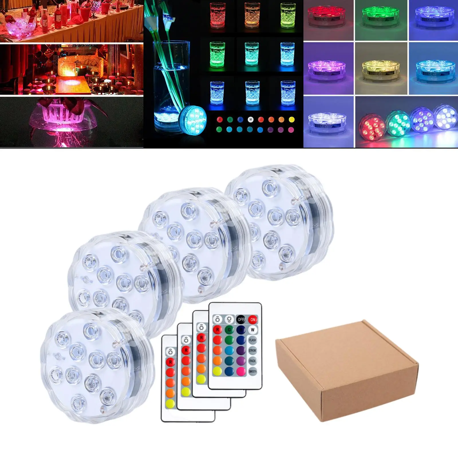 16-Color RGB Submersible LED Lights Waterproof Pools Remote Lights