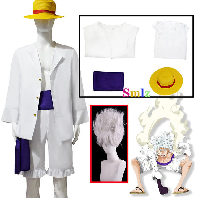  JN-Anime ONE PIECE Luffy Cosplay Costume GEAR 5 Nika Conjunto De Peruca  De Kimono Festa De Halloween Fato De Carnaval Adulto