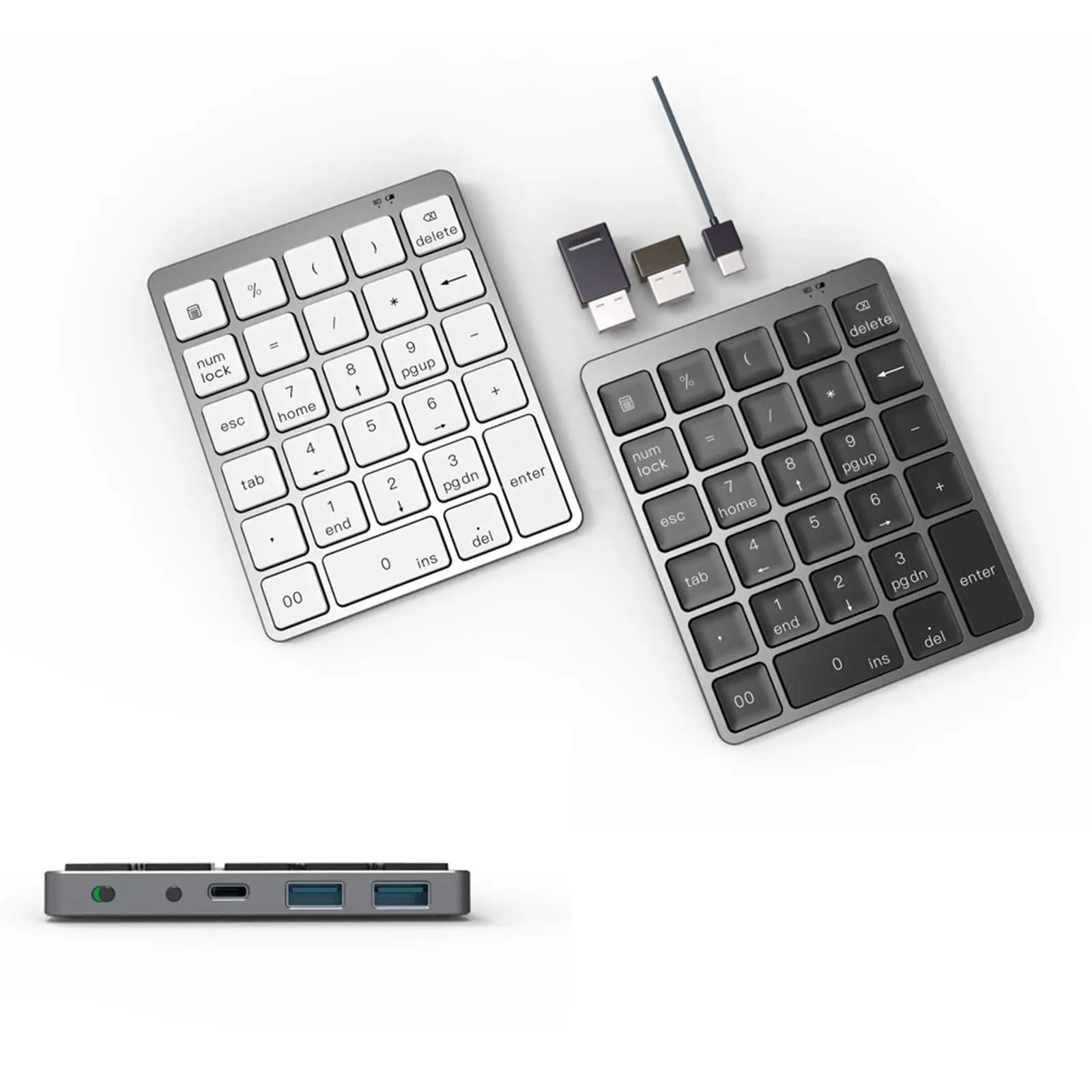 28 Keys Bluetooth Numeric Keypad with USB3.0 Hub Wireless External Number Pad for Laptop