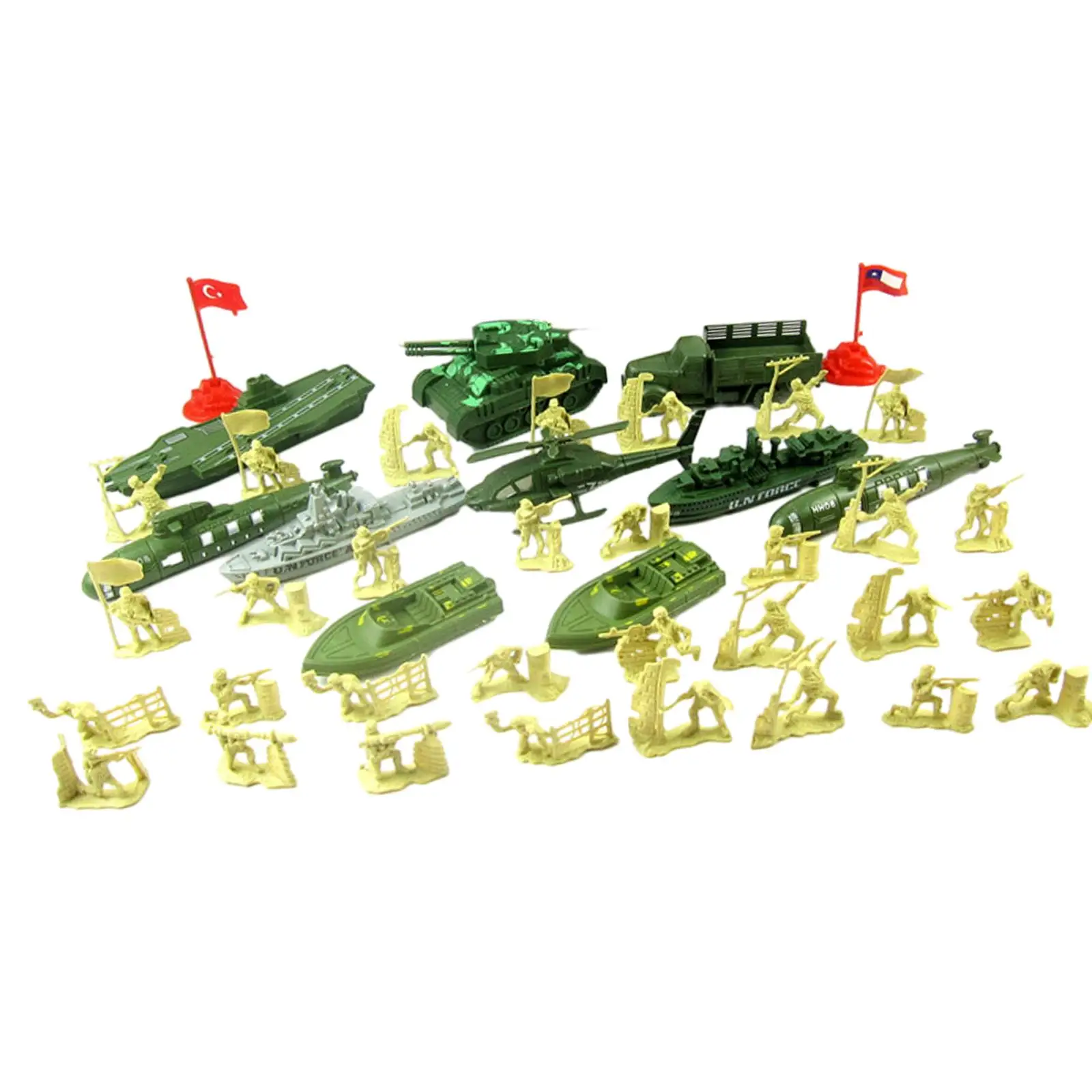 52x Model Soldier Figures Battle Scene Diorama Mini Playset with Tank Vehicle Accessories for Children Kids Adults Boys Teens