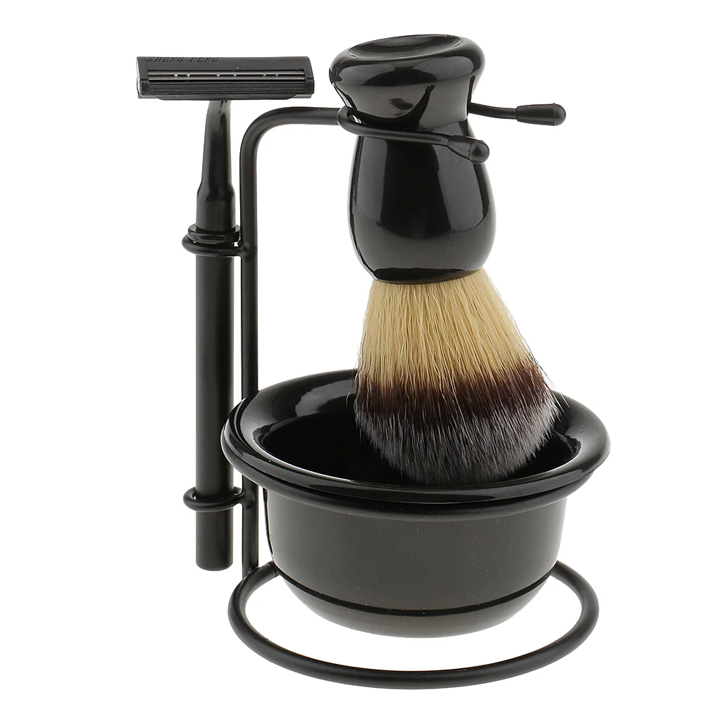 4   in   1    Shaving   Set   Bristle   Brush  & Safety   Razor  &  Stand  