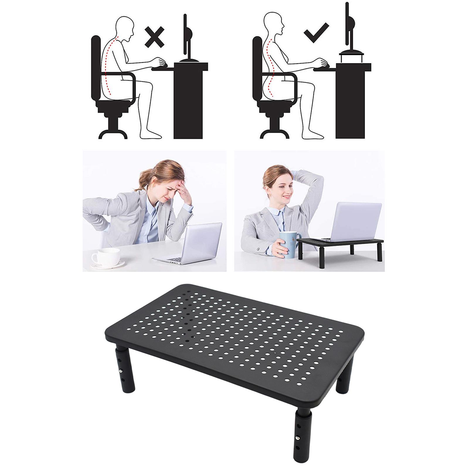 Monitor Stand Riser Ergonomics with Mesh Platform Metal Desktop Height Adjustable for Computer Printer PC Laptop Office Supplies