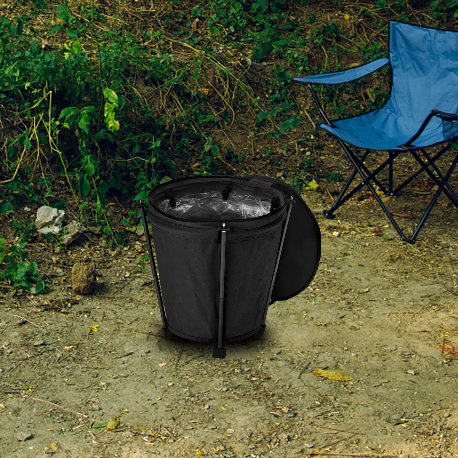 Camping Trash Can Folding with Zippered Lid Garbage Can Multifunctional 20L