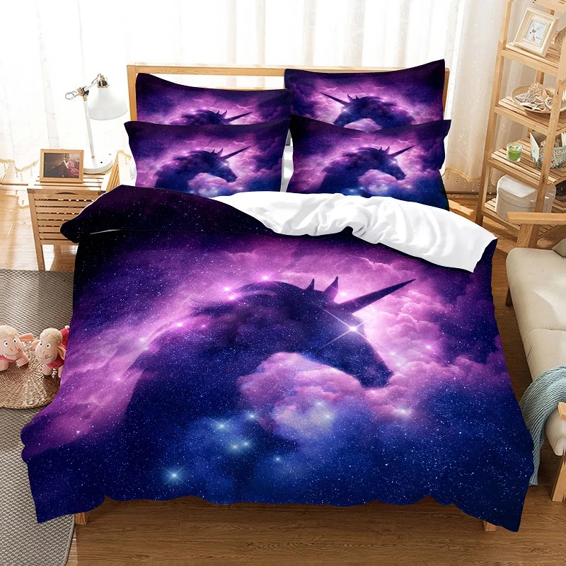 Juego de ropa de cama de dibujos animados para niños, funda de edredón de unicornio, doble, decoración de habitación de niñas, funda de edredón de animales lindos, diseño de moda