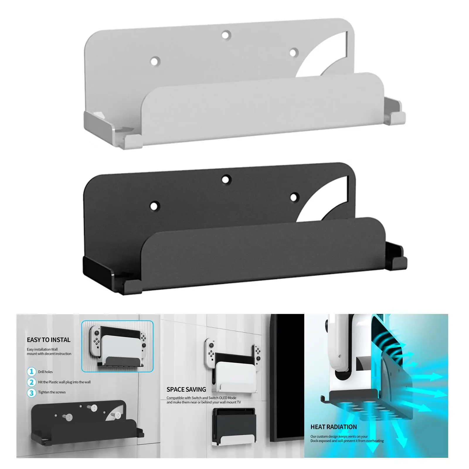 Household Game Console Wall Mounted Holder Bracket Wall Shelf Durable for Entryway Office Storage Rack Mobile Phone Game Console