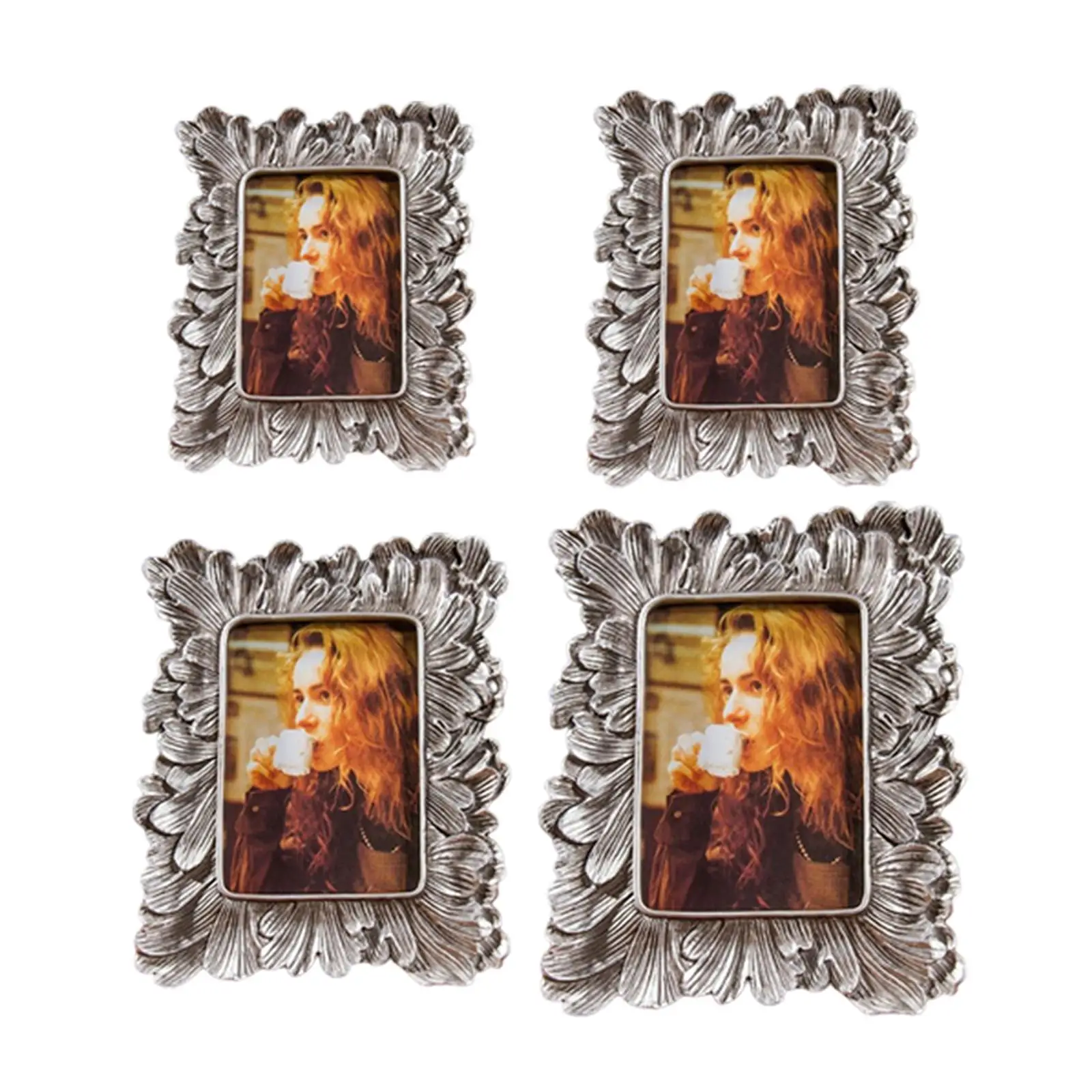 5/6/7/8 Inch Creative Resin Silver Leaves Frame Vintage Photo Frame Retro Picture Frame Wedding Home Decor