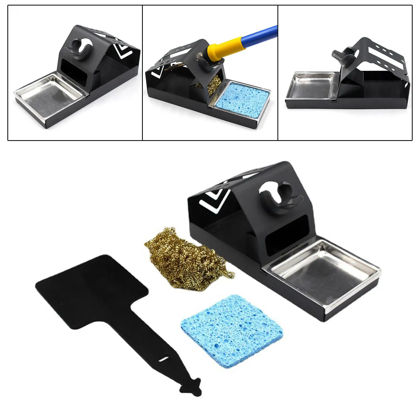 Soldering Station Iron Stand with Cleaning Sponge Durable Zinc Alloy Mini Metal Welding Tools Heavy Duty for Welding Replacement