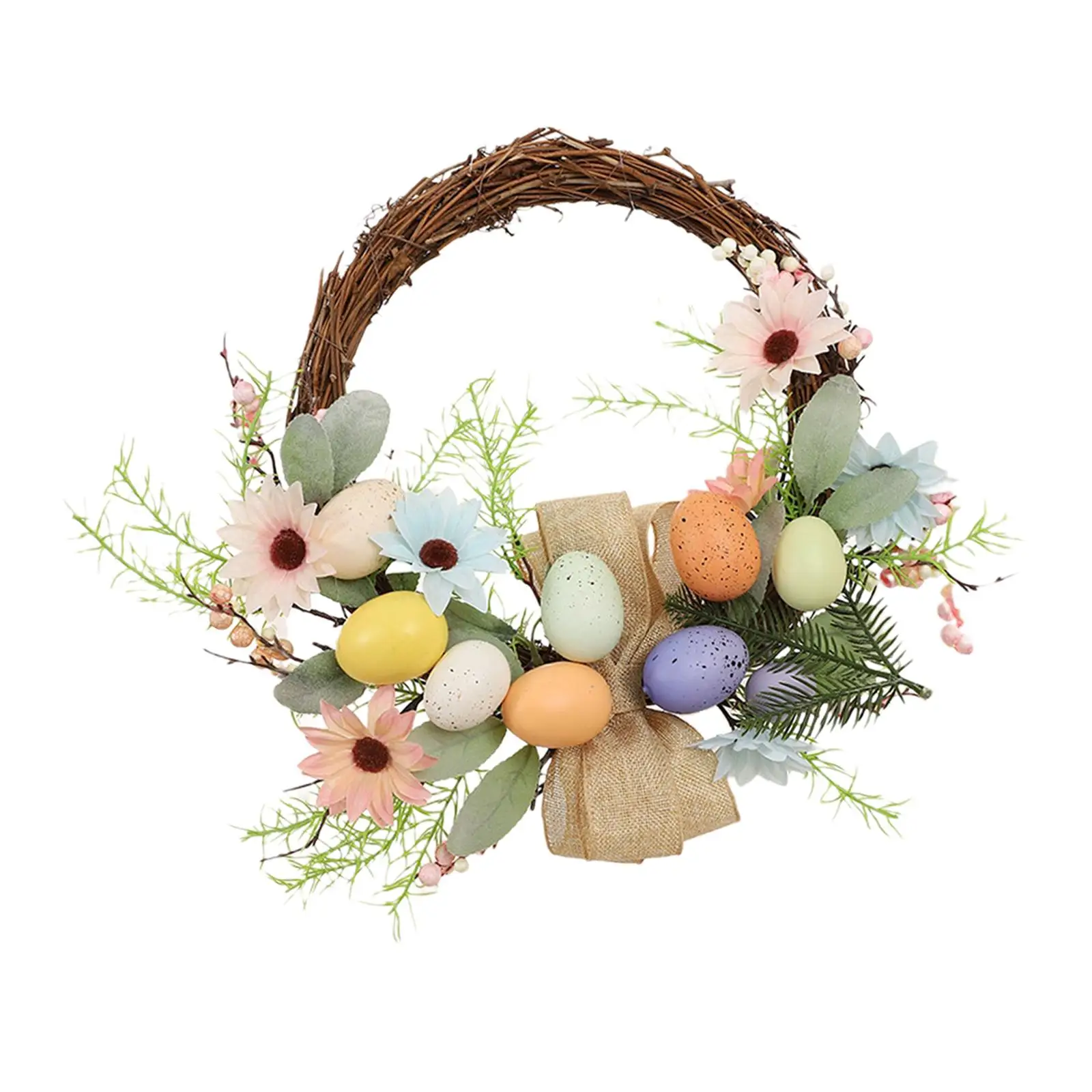 16inch Easter Wreath Photo Prop Ornament Greenery Leaves Easter Decorations Wall Artificial Flower Garland for Front Door Window