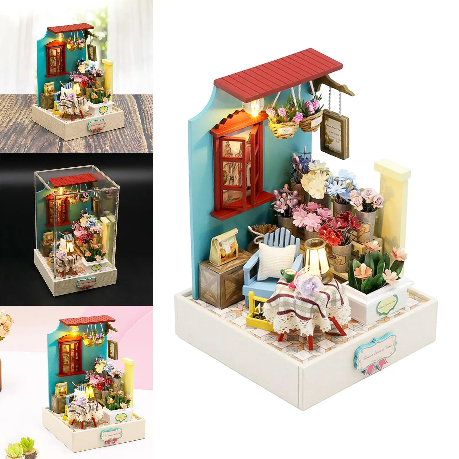 Miniature Dollhouse Handmade Building Set Birthday Gifts  Playset with dust proof cover  Model for Ages 15+ Teens Women