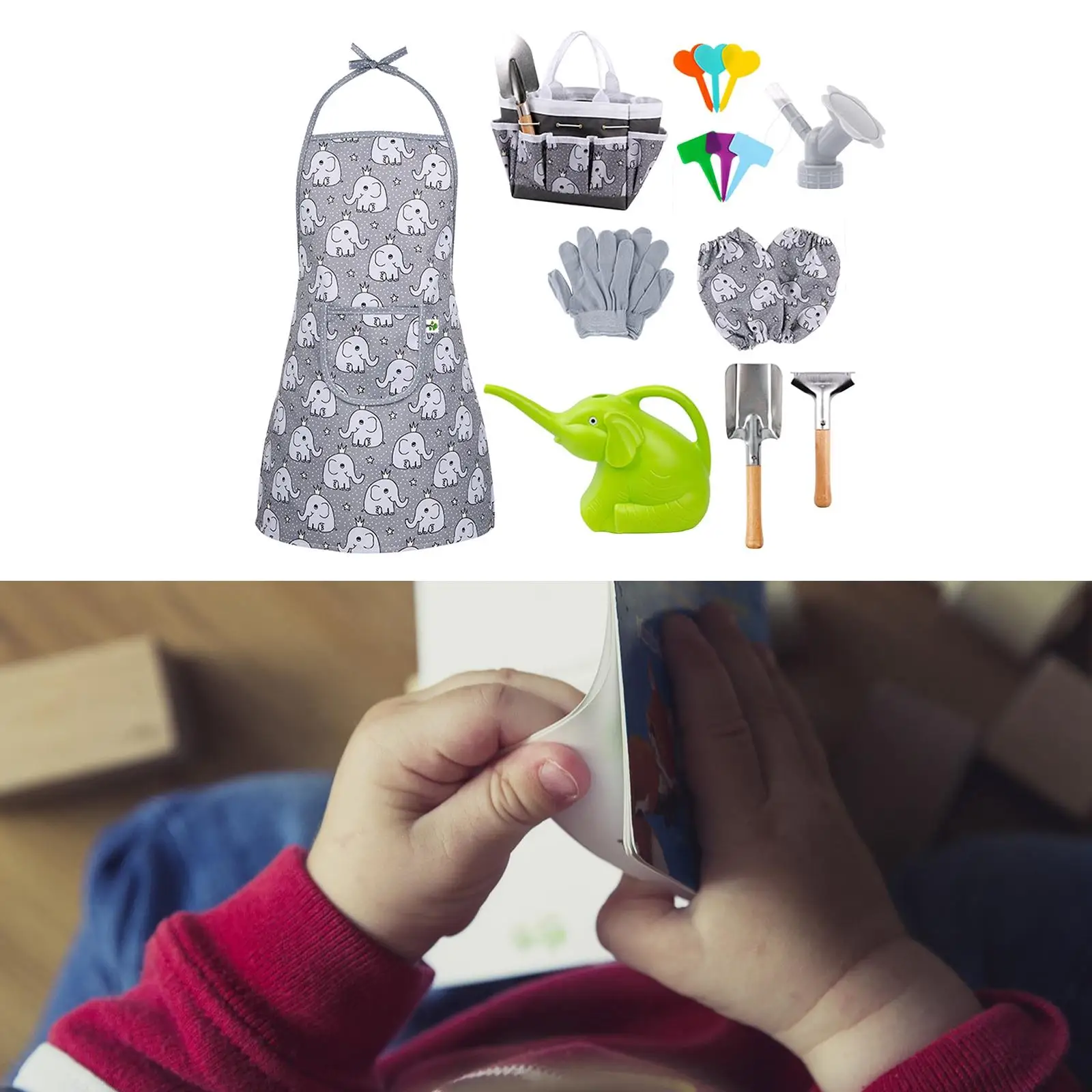Kids Garden Tool Set Elephant Apron Age 3+ Oversleeves Animal Watering Can Sprinkler Toys Birthday with Handbag Sand Pits Toys