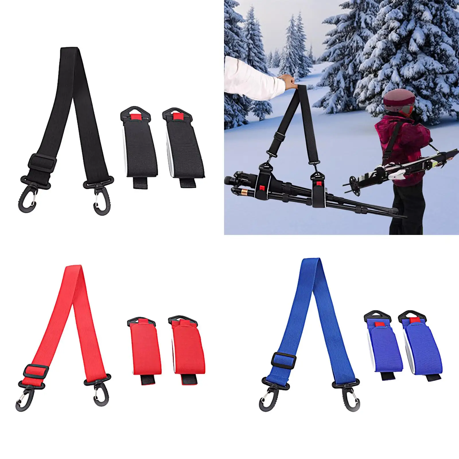 Ski Pole Carrier Strap Fixing Belt Durable Snowboard Shoulder Strap for Skateboarding Winter Outdoor Sports Skis Accessories