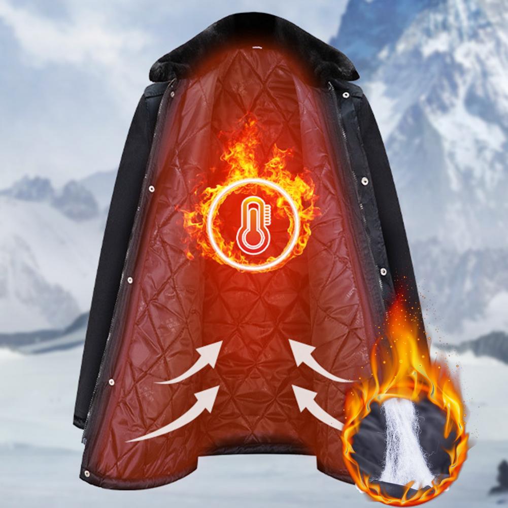 Description Picture 6 of itemMen Parkas Lapel Faux Fur Collar Pockets Single Breasted Men Coat Thickened Cotton Padded Thermal Overcoat For Autumn Winter