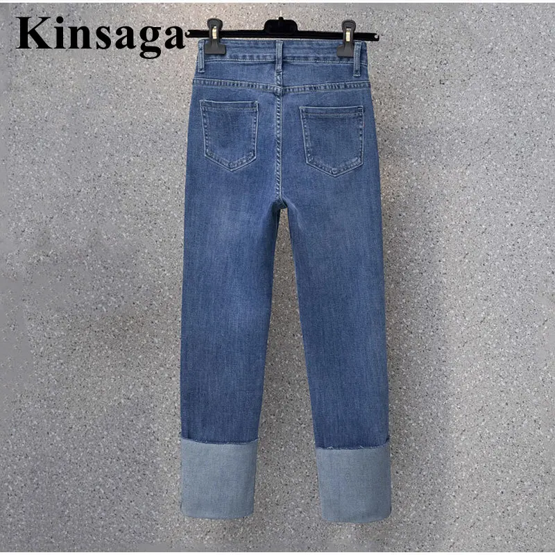 Designer Button Patchwork Cuffed Ankle Length Jeans Summer Streetwear Stretch Skinny Capris Indie Aesthetic Ripped Denim Pants