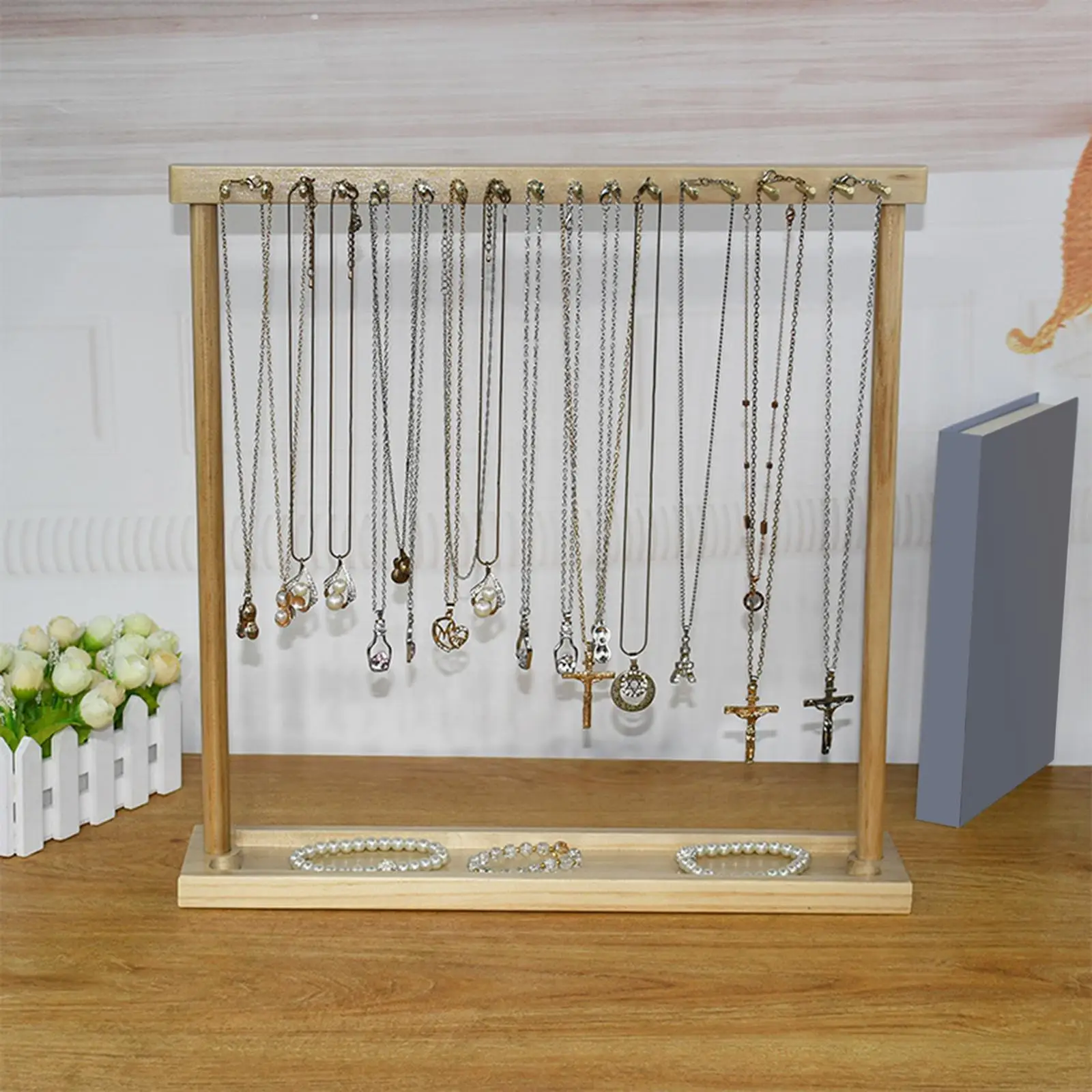 Modern Jewelry Organizer Stand Wooden Necklace Holder Display Tabletop Rack for Watches Necklace Anklet Bracelet Jewelry Shelf