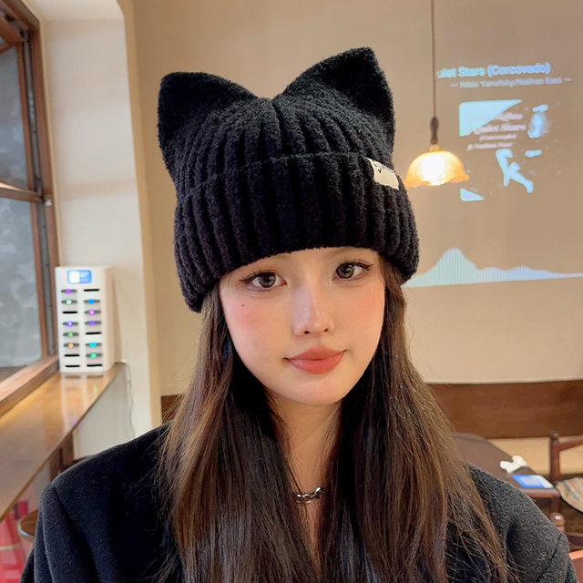 Japanese Y2k Cute Cat Ears Beanies for Women Autumn and