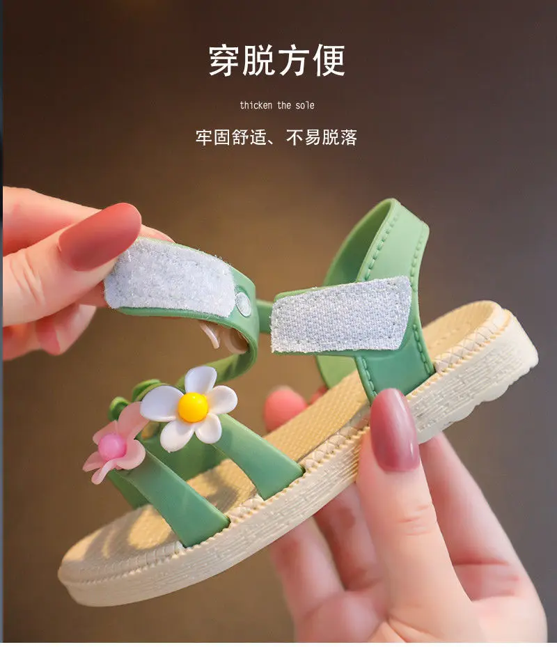 2022 New Summer Little Girls Sandals Flower Simple Cute Pink Green Children Sandals Toddler Baby Soft Casual School Girl Shoes comfortable sandals child