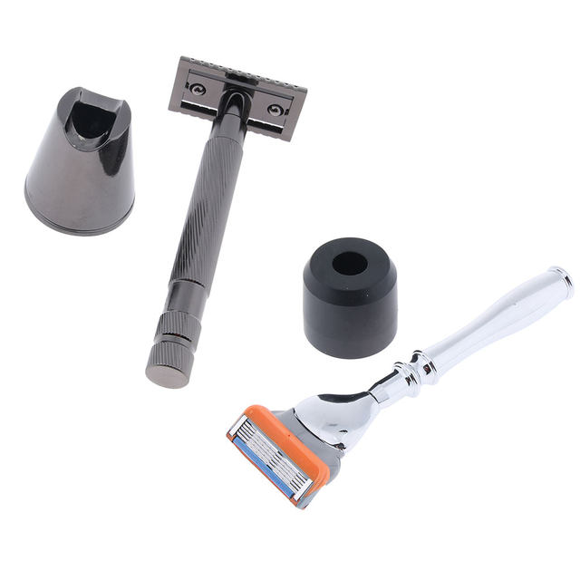 Men`s Double Edge Shaving Safety Razor Shaver with Base Stand Holder Kit