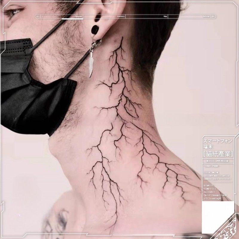 Rote Linie Tattoos für Frauen Mann Punk Neck Art Tattoo Aufkleber Wasserdicht Fake Tattoo Anhaltende Blitz Riss Temporäre Tätowierung – Detail 5