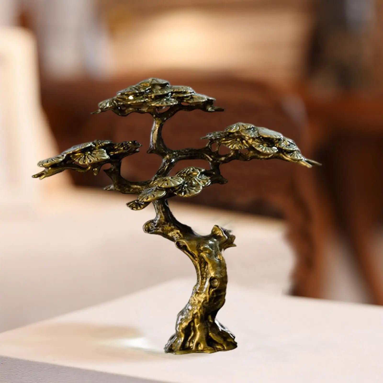 Mini Pine Miniature Figurine Copper Small Faux Tree Decor Antique Tree Statue for Tabletop Flowerpot Bonsai Lawn Home Decoration