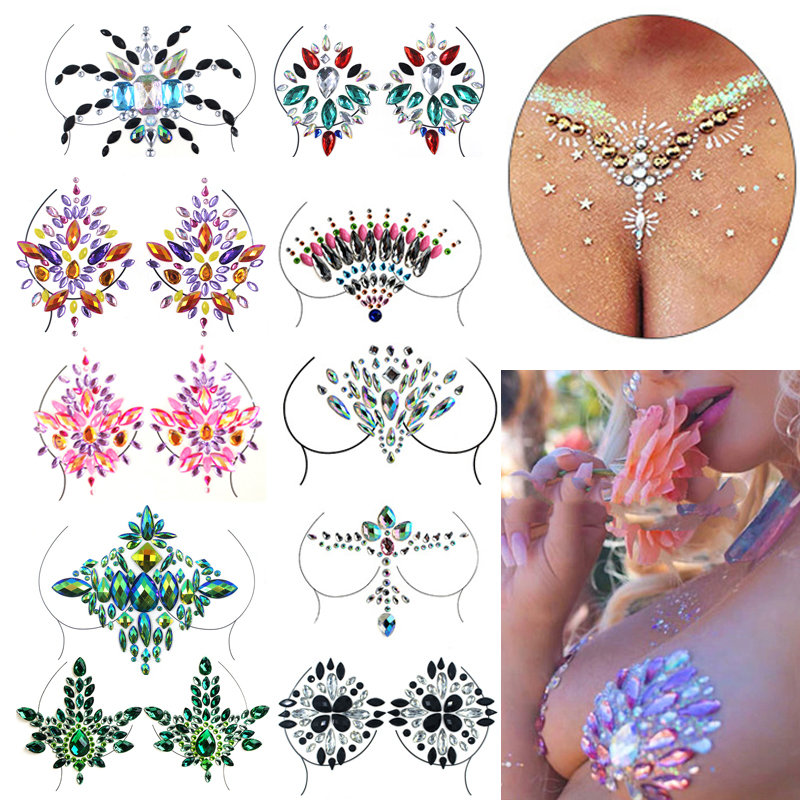 Best of Blingbling Shiny Resin Drill Chest Tattoos Stickers Music Festival Party Carnival Makeup Collarbone Nipple 3D Tattoo Decoration Reviews & Tips