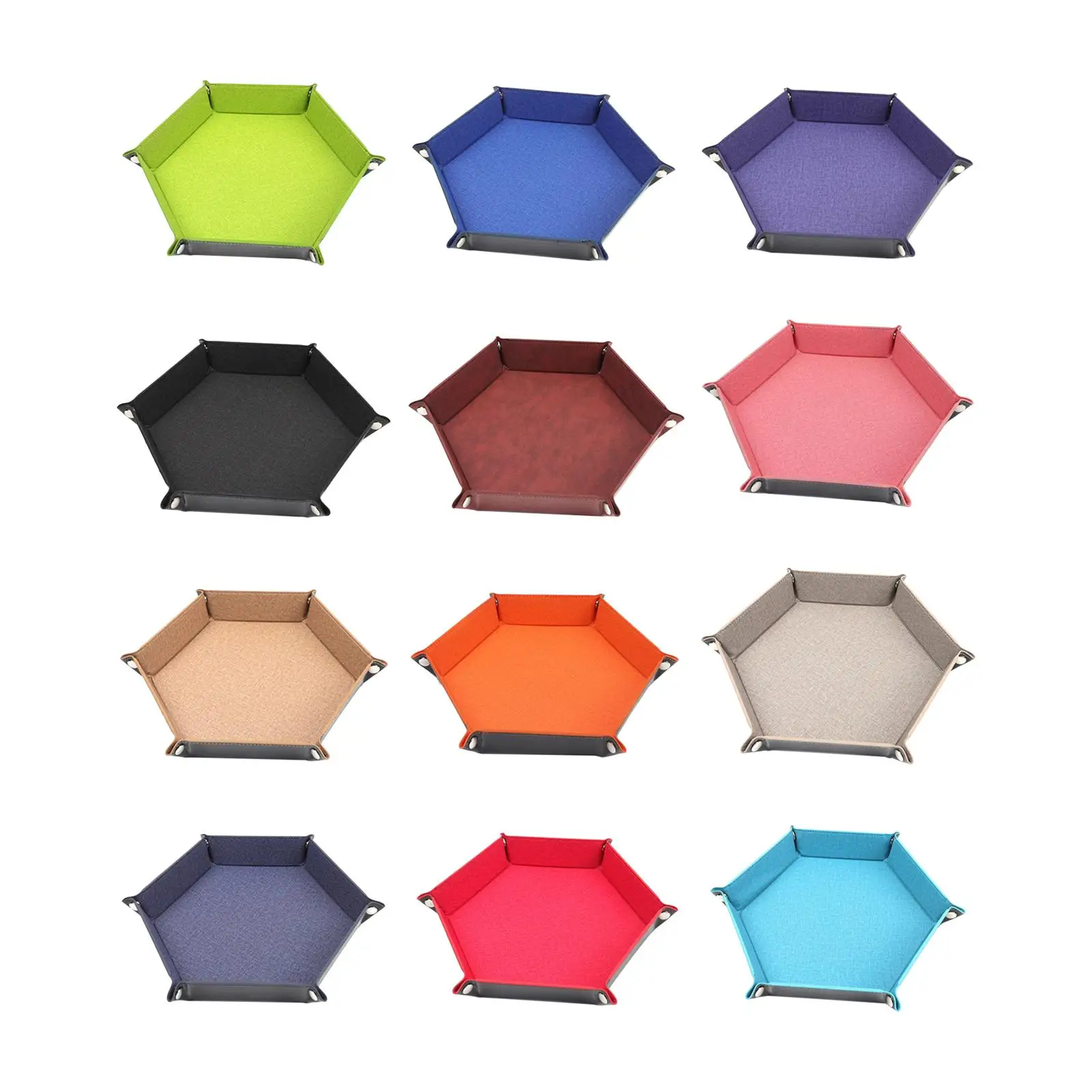 Foldable Dice Tray Box Holder PU Leather Folding Hexagon Coin Square Tray Dice Game for Earbuds Table Games Snacks 12 Colors