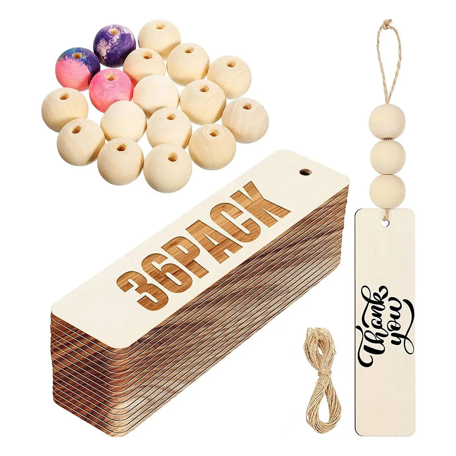 Unfinished Round Wooden Beads Bookmarks Hanging Tags Crafts Project Decoration Wood Spacer Beads for Painting Pendant Wedding