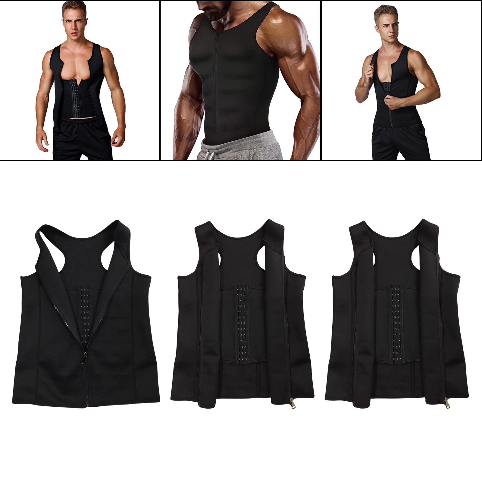 Mens Sweat Sauna Vest Waist Trimmer Shapewear Gym Fitness Corset Zipper