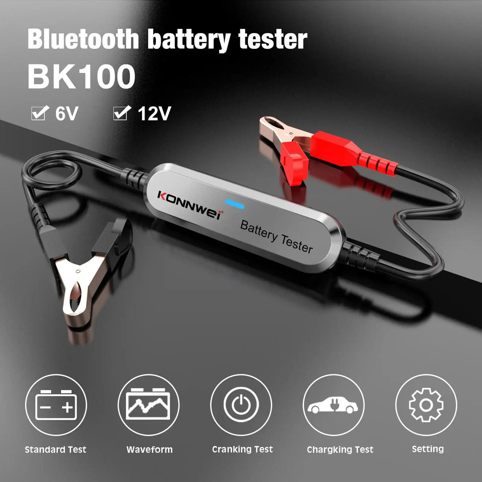 BK100 Wireless Car Battery Tester Charging Analyzer Bluetooth Battery Tester for Battery Cars Multi Languages