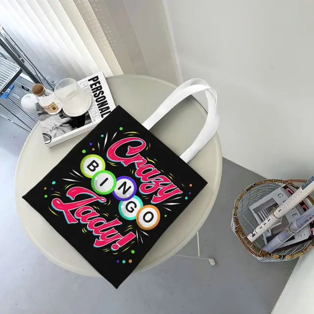 Custom Lucky Game Crazy Bingo Lady Gambling Player Shopping Canvas Bag  Women Washable Grocery Shopper Tote Bags
