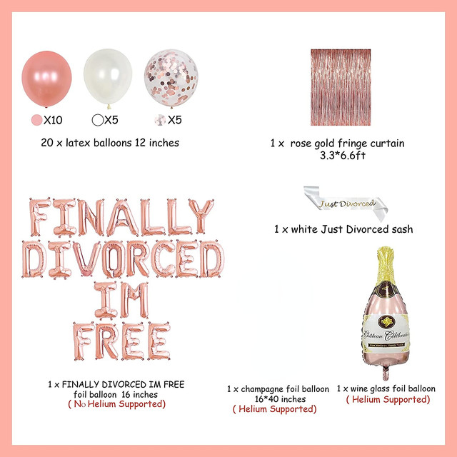 Funmemoir Divorce Party Decorations for Women Rose Gold Finally Divorced Im  Free Balloon Just Divorced Sash