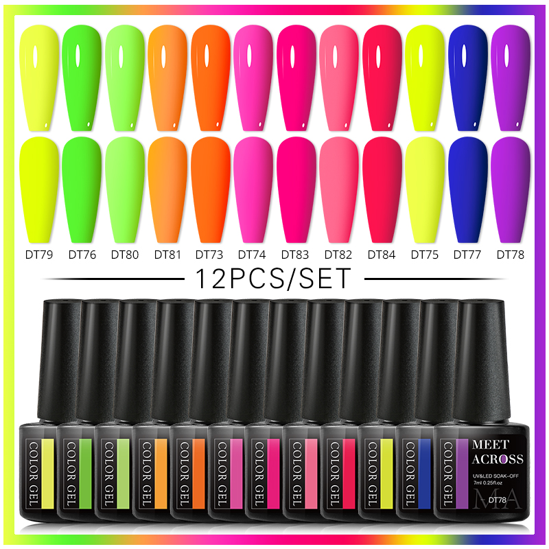 Best of 10 / 12Pcs Fluorescent Gel Nail Polish Set 7ML Neon Vernis Semi Permanent Soak Off UV Led Hybrid Gel Varnishes Base Top Coat Kits Reviews & Tips