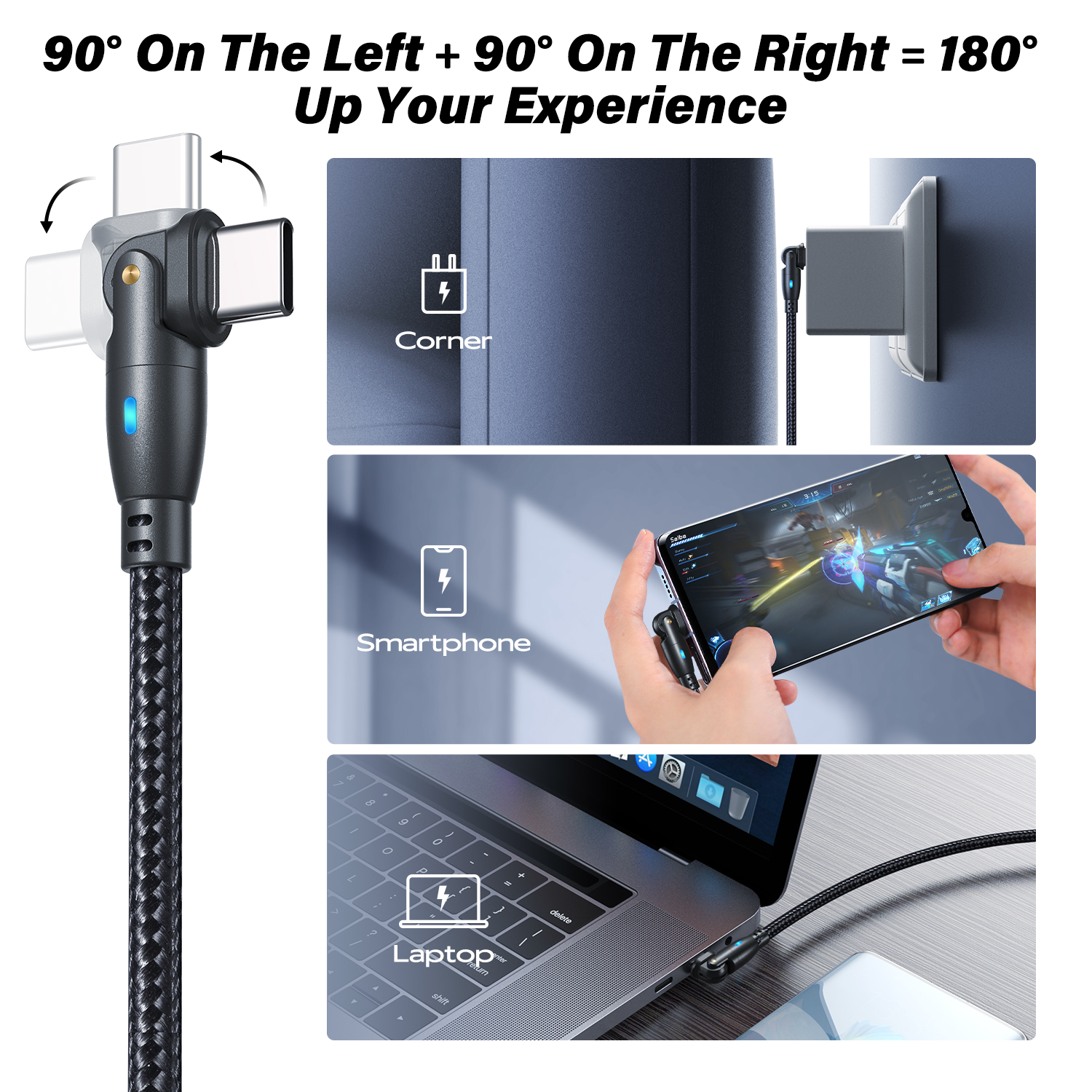 AUFU USB Type C Cable 5A PD100W Fast Charging Charger Wire Cord for MacBook Pro Xiaomi iPad Samsung 180° Rotate USB-C Cable