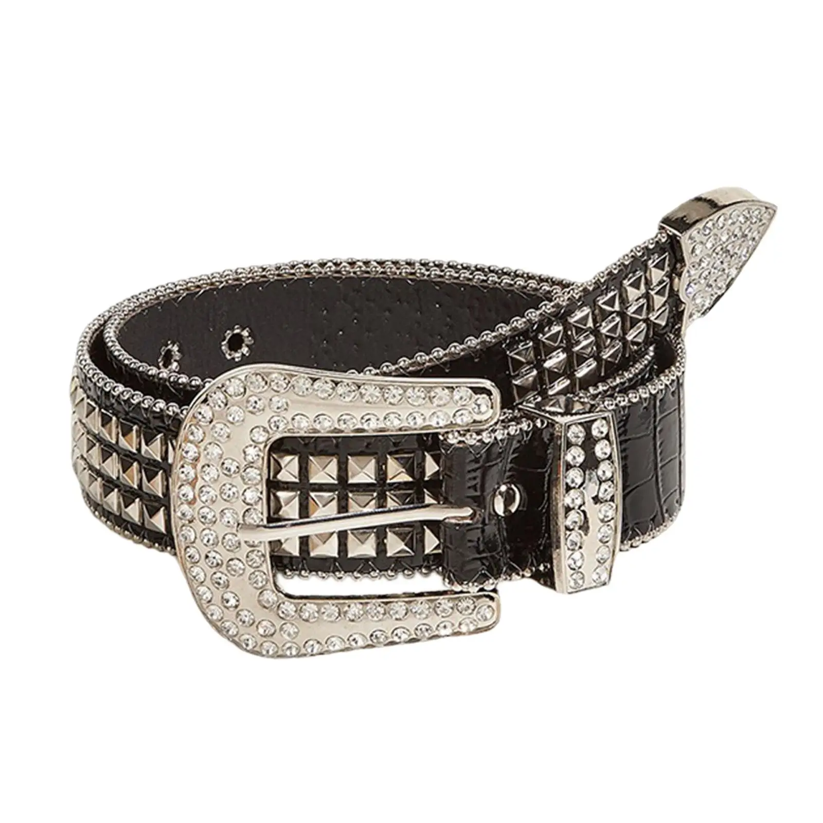Ladies Women Rhinestone Belt Western Bling Wide PU Leather Studded for Motorcycle
