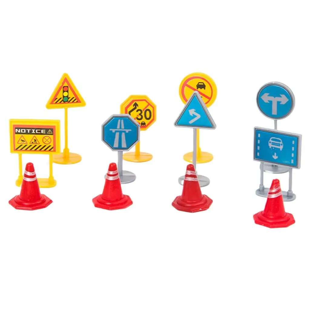 12Pcs Model Railway Traffic Road Signs Oo Gauge Traffic Cones Playset Decor