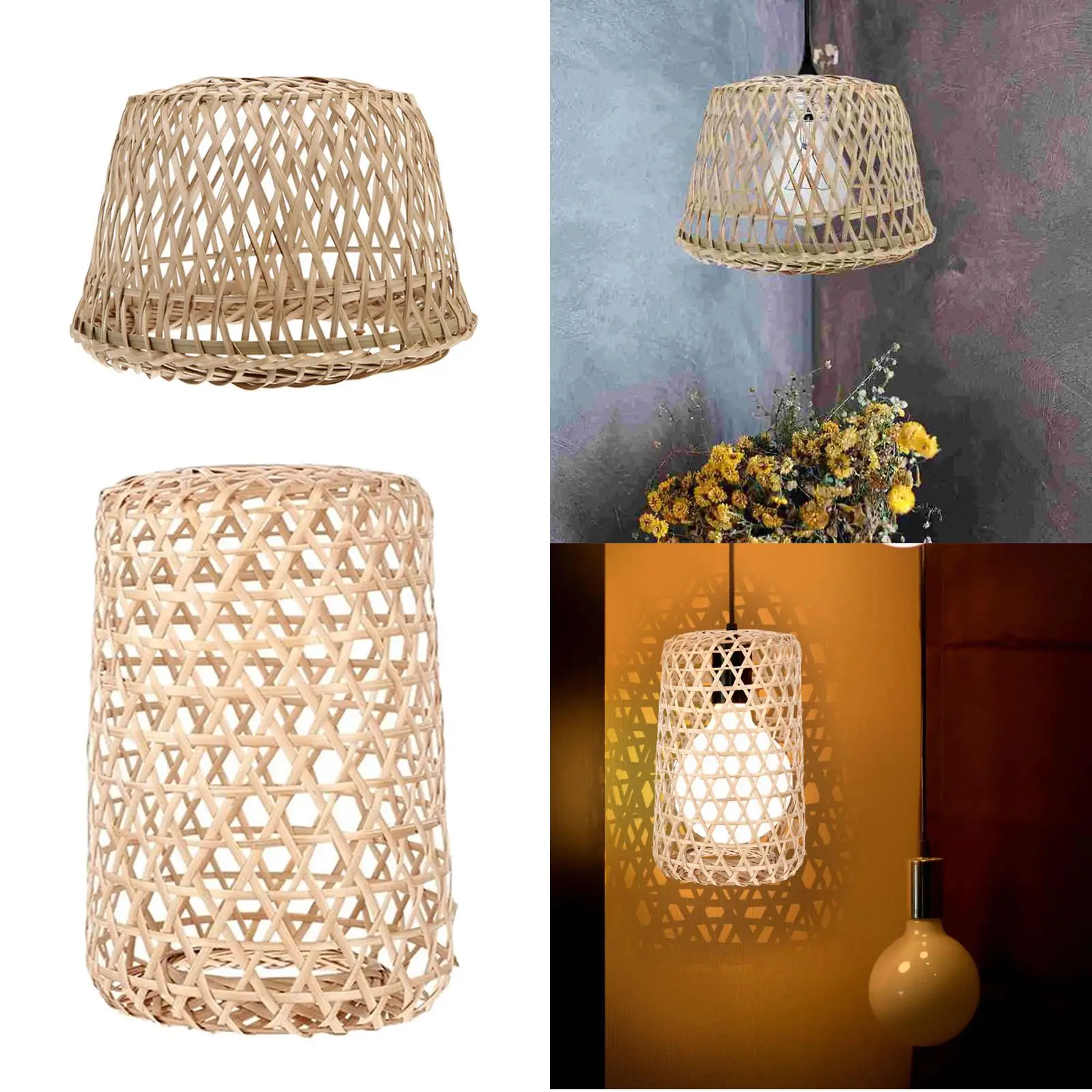 Handwoven Lampshade Ceiling Pendant Light Cover Retro Style Dustproof Chandelier Cover for Living Room Teahouse Kitchen Island