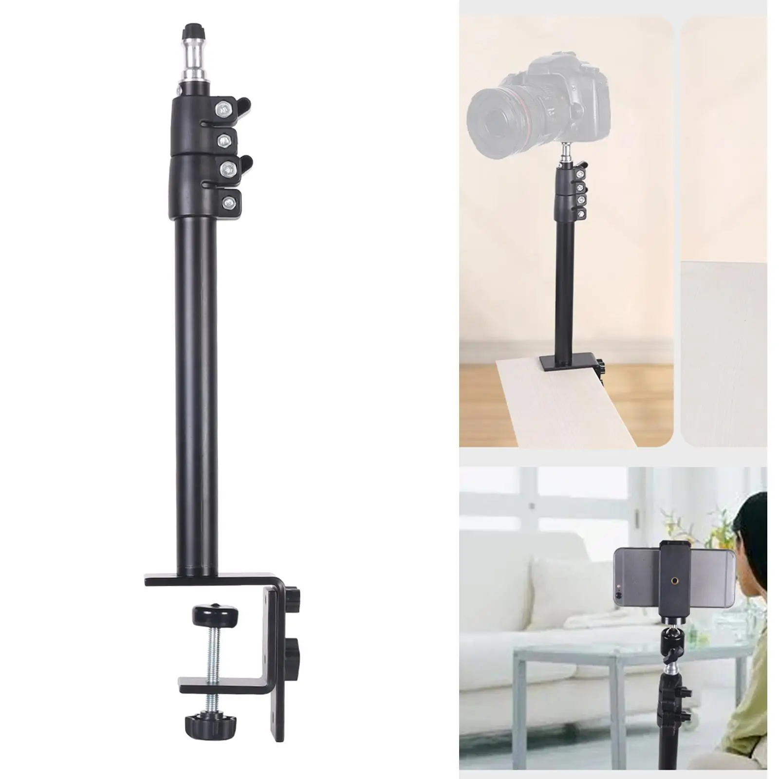 Desk Mount Stand Tabletop L clamp Mounting Adjustable Table Stand Aluminum for DSLR Camera light Panel Light Mic