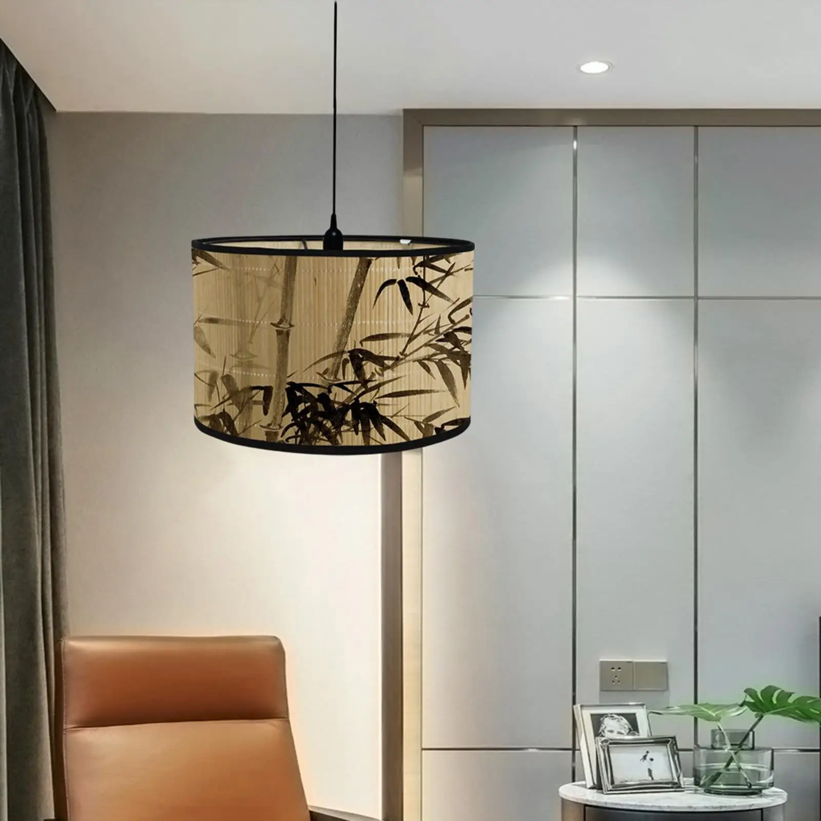 Rustic Bamboo Lampshade Ceiling Light Cover Hanging Pendant Light Chandelier for