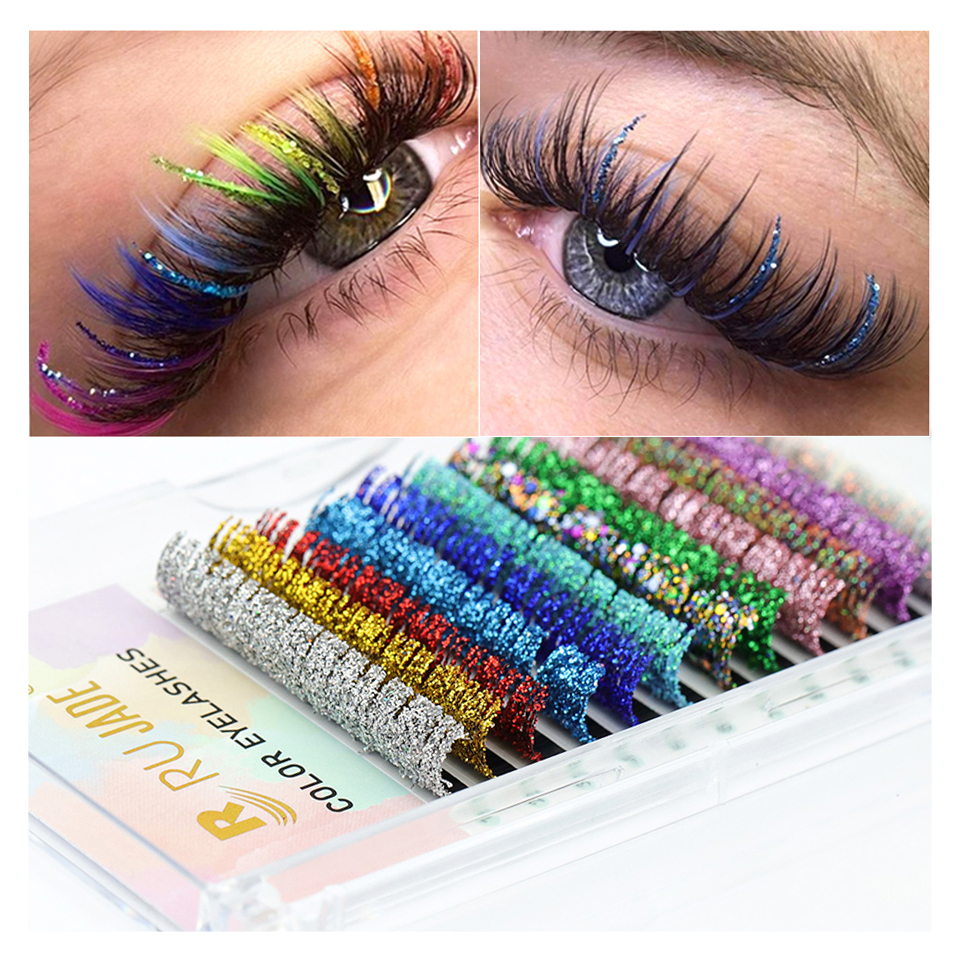 Best of RUJADE Mix Color Glitter Lashes Fashion Shiny Colorful Russian Volume Individual Eyelash Extensions Colors Glitter Lashes Makeup Reviews & Tips