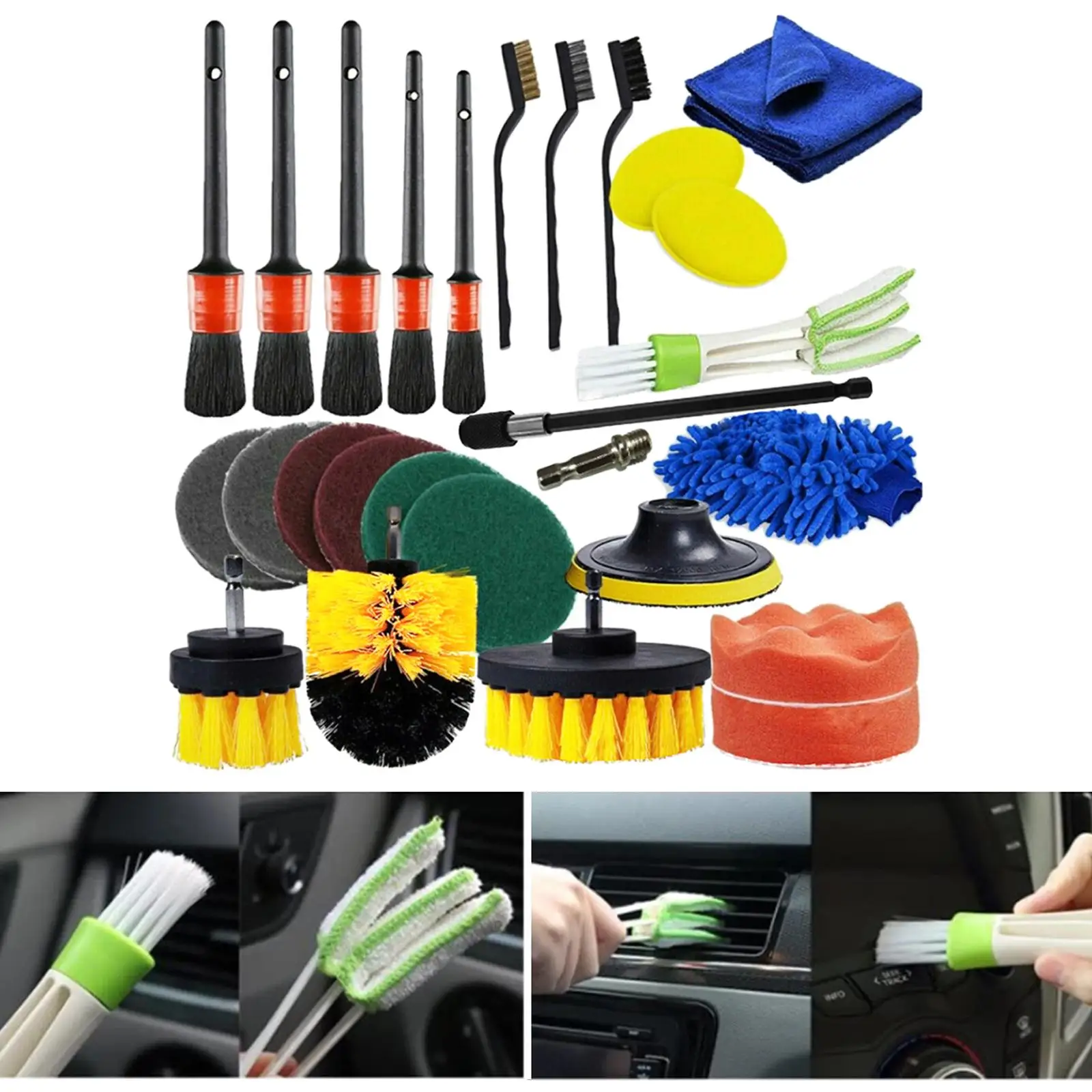 26x Auto Detailing Brushes Kit for Tire Rim Vents  Clean