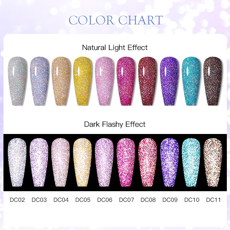 Description Picture 4 of itemMtssii 6ml Glitter Reflective Gel Nail Polish Rainbow Holographics UV LED Gel Varnish Soak Off Nail Gel Nail Polish For Manicure