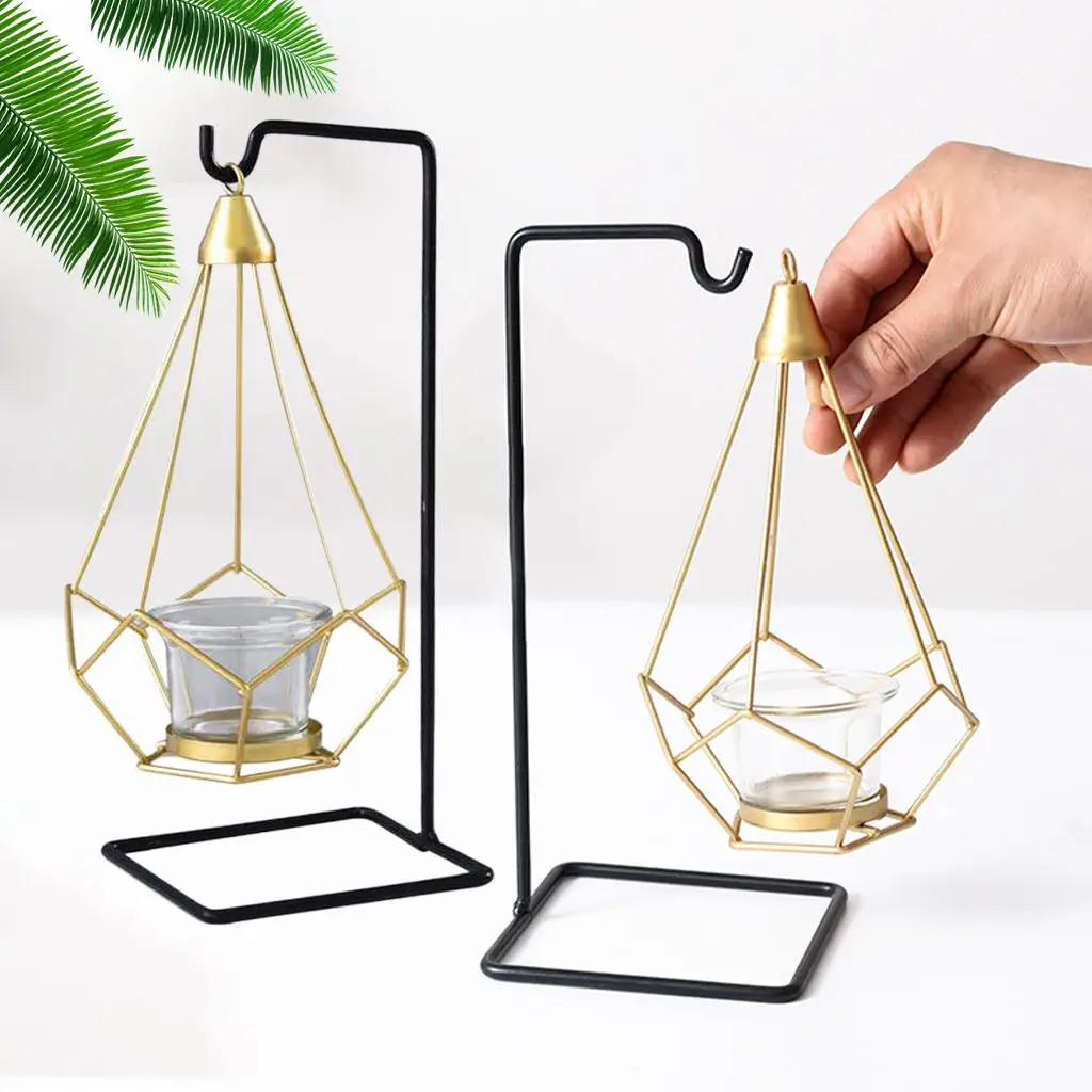 Metal Wire Iron Tealight Candle Holders for Tables Bathroom Decorations Geometric Shape Holders Set of 2