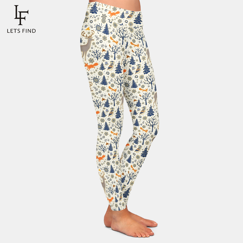 Deer Fox e Snowflakes Print, Leggings de