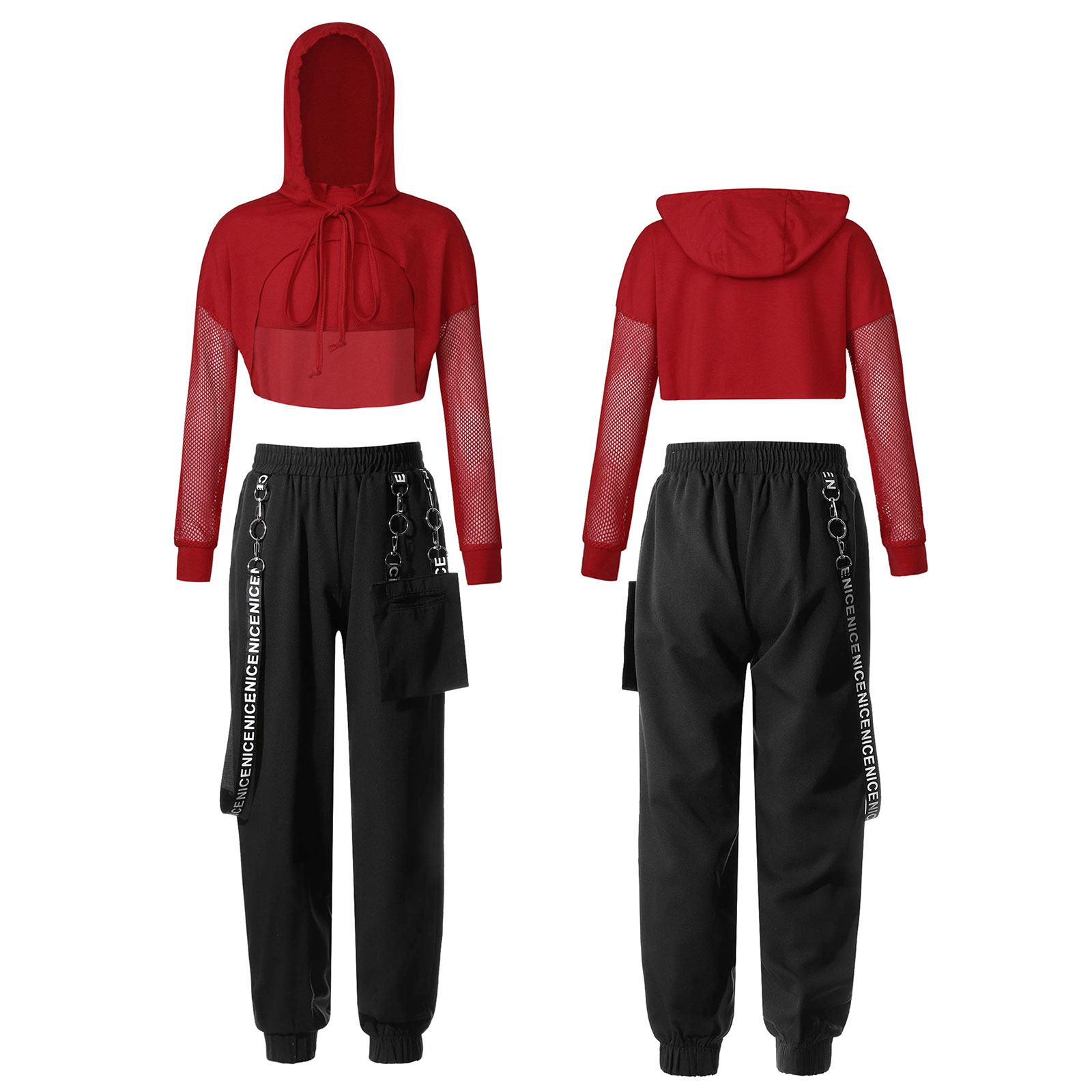 Kinder Mädchen Sportswear für Hip-Hop Jazz Dance Workout Skateboard ing Letter Print Kordel zug Kapuze Sweatshirt Weste Crop Top Hose – Detail 28