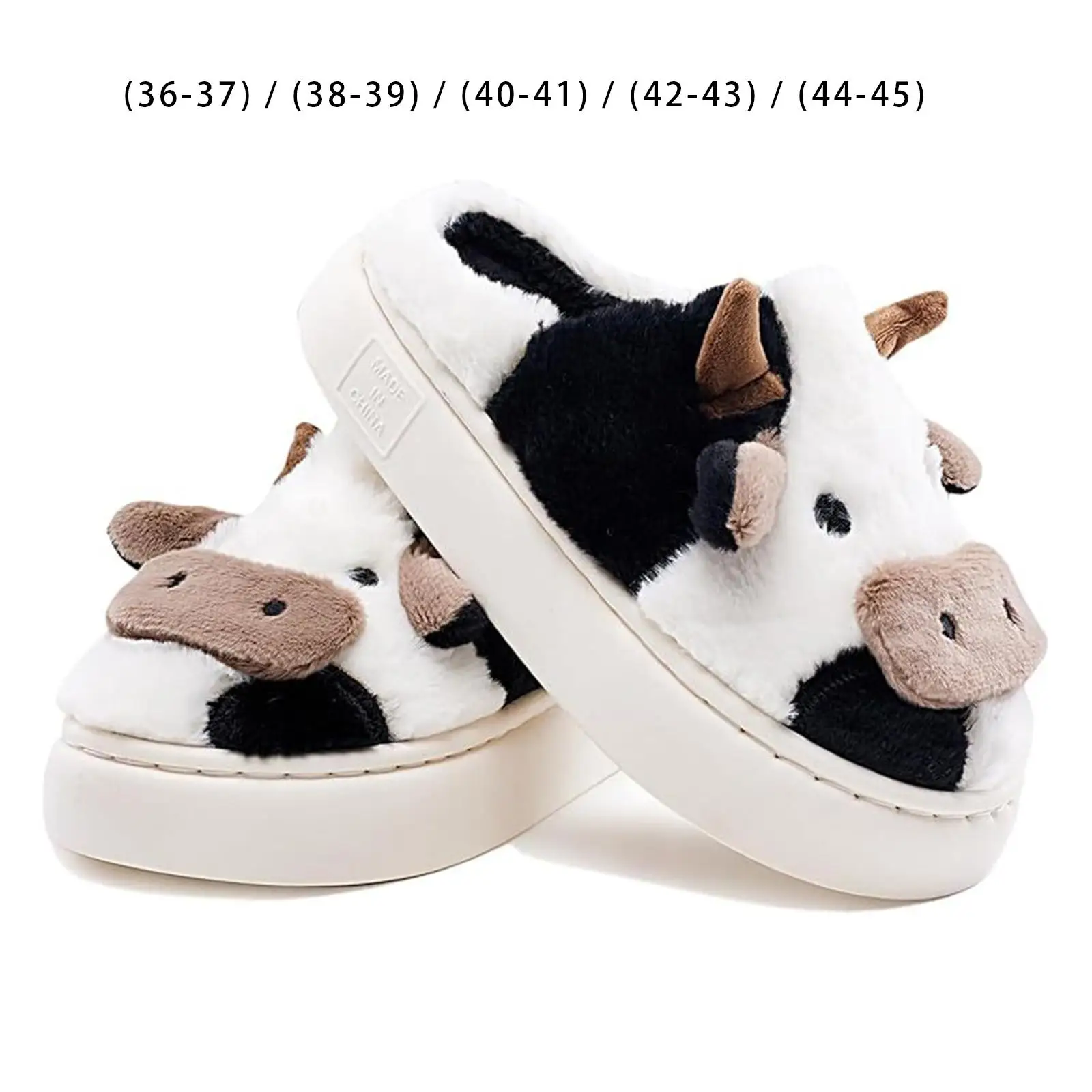 Winter Cow Plush Slippers Portable Casual Novelty Comfortable Animal Indoor Shoes for Bedroom Travel Dorm Family Members Ladies