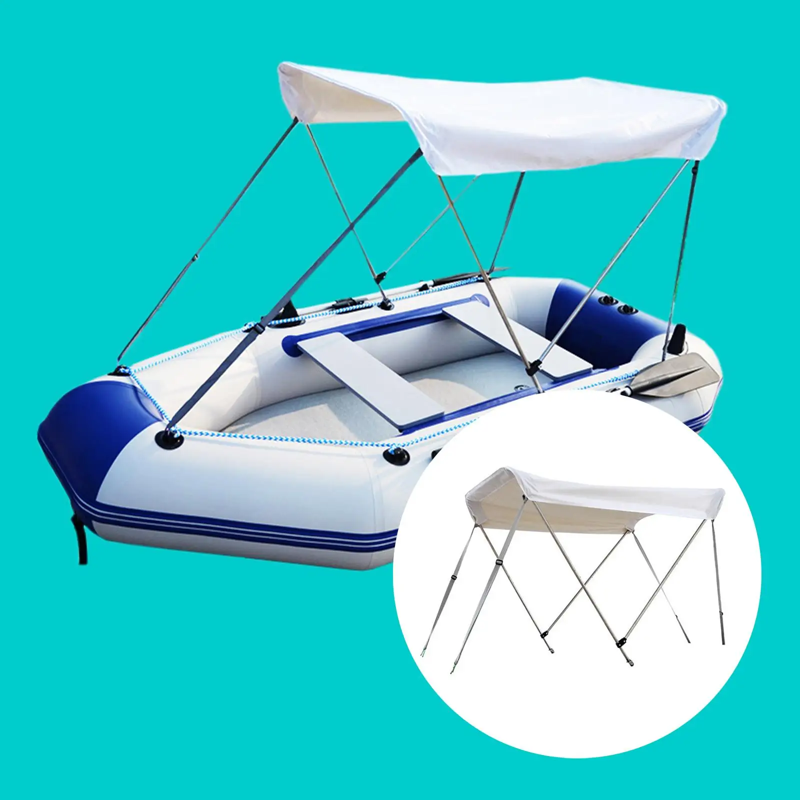 Inflatable Boat Bimini Fishing Boat Sun Shade Canopy Sunshade Awning with Adjustable Straps Poles