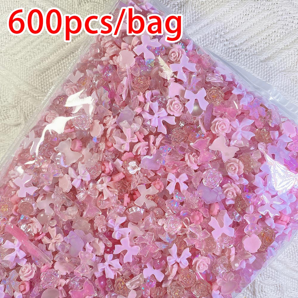 Best of 600pcs / bag Resin Pink Bow Flowers Heart Mixed Nail Art Decoration Kawaii Pink Ribbon Bowknot Nail Charms 3D Manicure Cute Charms Reviews & Tips