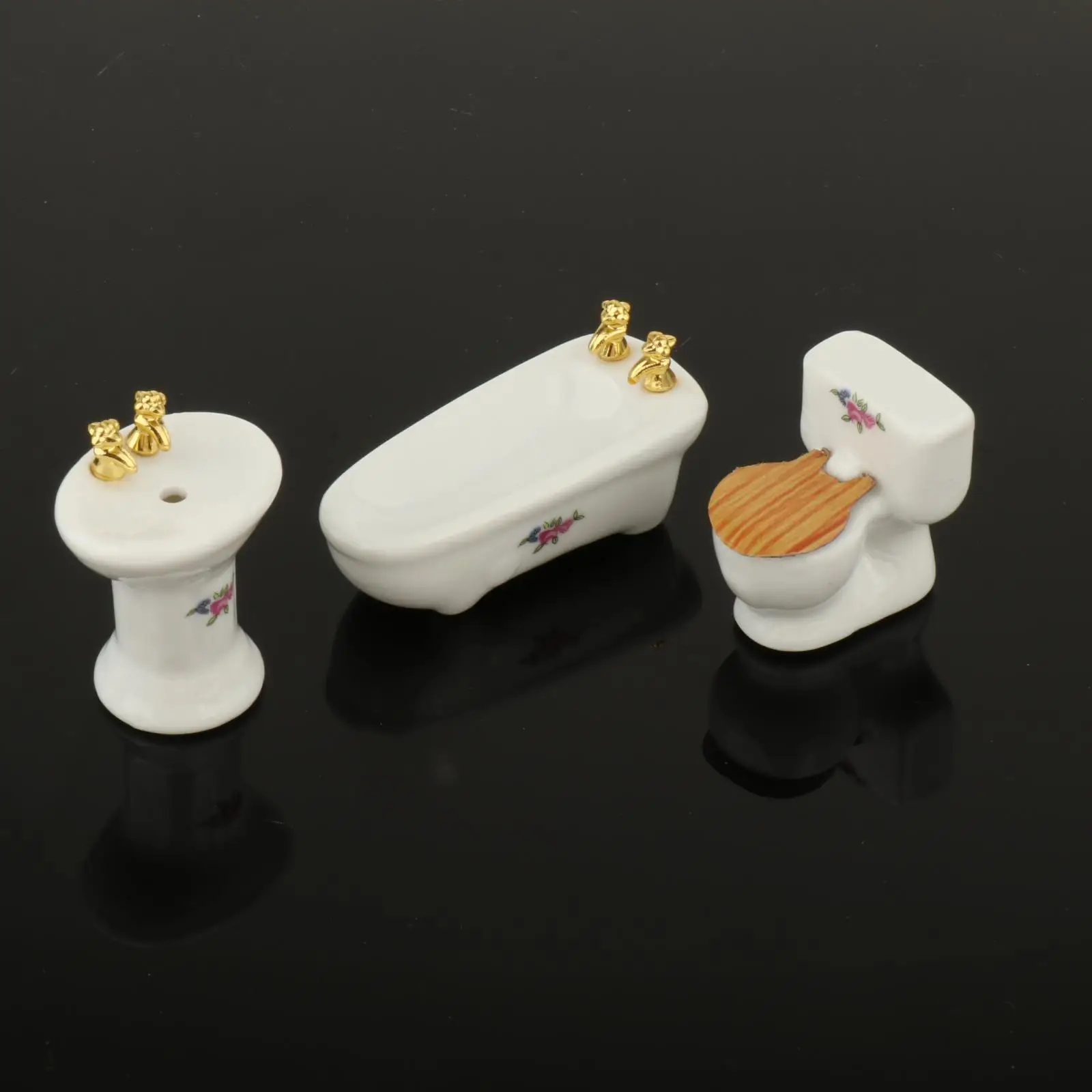 Mini Porcelain Dollhouse Miniature Furniture Toys, Dollhouse Toilet Basin Bathtub Model for 1:24 Dollhouse Bathroom